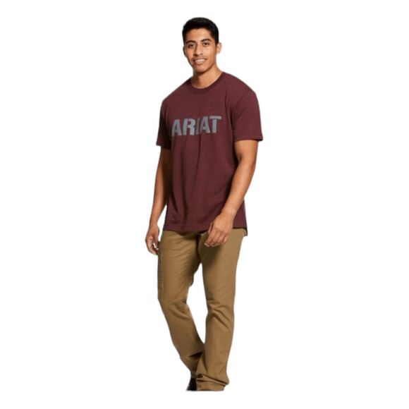 Ariat Rebar Cotton Strong Block Logo Graphic Tee Burgundy Crewneck Short Sleeve - Picture 3 of 12